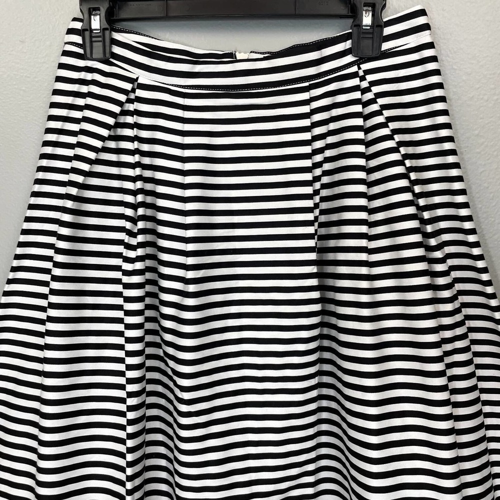 Lulus Womens Flare Skirt Black White Stripe Cotton Blend Stretch Pleated Large - Picture 3 of 10